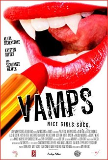 Red lips, sharp vampire teeth