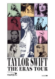 Poster promosi The Eras Tour, berisi potret Swift dari semua era albumnya, mulai dari album debutnya, Taylor Swift, sampai dengan Midnights.