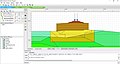 Antarmuka masukan Plaxis 2D, model berupa timbunan jalur kereta dengan dinding tanah distabilkan secara mekanis dan kolom batu