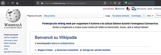 Tampilan muka itwiki dengan sitenotice edit-a-thon(?) selama karantina nasional