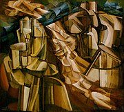 Marcel Duchamp, 1912, Le Roi et la Reine entourés de Nus vites (The King and Queen Surrounded by Swift Nudes), cat minyak di kanvas, 114.6 x 128.9 cm, Philadelphia Museum of Art