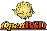Puffy, maskot ikan gembul OpenBSD berpose di logo resmi.