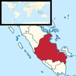 Peta Kerajaan Melayu Jambi, meliputi kawasan sebagian wilayah Riau dan semenanjung Palembang utara.