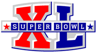 Merki Super Bowl. Textinn Superbowl í forgrunni og XL í bakgrunni.