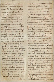 Testimonianza più antica di scrittura minuscola carolina, anno 765 circa, Abbazia regia di Corbie (Francia)