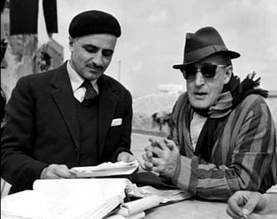 Monicelli e Totò durante una pausa sul set