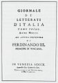 «Giornale de' letterati d'Italia», Venezia 1710.