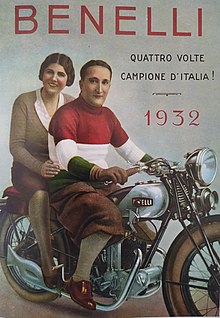 Antonio Benelli insieme alla moglie in un manifesto pubblicitario dell'epoca (1932)