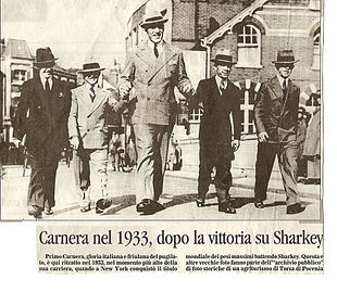 1933, Primo Carnera dopo la vittoria su Jack Sharkey.