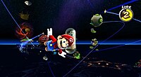 Mario vola da un pianeta all'altro