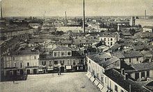 Un panorama di Legnano del 1908 dal campanile della basilica di san Magno. Al centro si possono riconoscere gli stabilimenti della Franco Tosi, a destra la De Angeli-Frua, oggi non più esistente