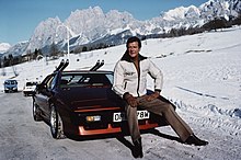 Roger Moore nel 1981 a Cortina d'Ampezzo per le riprese esterne di Solo per i tuoi occhi