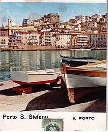 Porto Santo Stefano raffigurato su una confezione di cerini S.A.F.F.A.