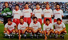 Una formazione dell'Ancona nella stagione 1988-1989, al ritorno in Serie B