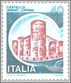 Il castello Ursino in una riproduzione filatelica della serie Castelli d’Italia.