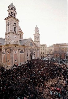 Funerali di Fabrizio De André alla basilica dell'Assunta di Carignano il 13 gennaio 1999.