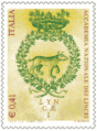 Il primo emblema dell'accademia nel francobollo che ne celebra il IV centenario della fondazione.