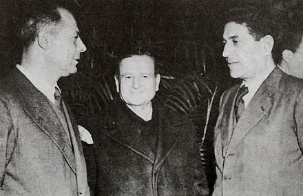 I vertici della CGIL unitaria Oreste Lizzadri (PSI), Achille Grandi (DC) e Giuseppe Di Vittorio (PCI) nel 1945.