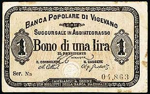 Biglietto fiduciario "abusivo" della Banca Popolare di Vigevano