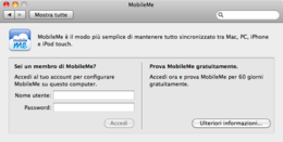 Panoul Preferințe sistem pentru MobileMe pe Mac OS X Snow Leopard