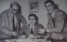 Lelio Luttazzi con Teddy Reno e Vittorio Mascheroni negli uffici della CGD (1949)