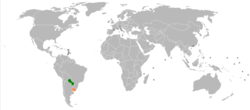 Map indicating locations of Paraguay and Uruguay