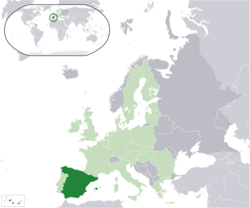 Location of ಸ್ಪೇನ್ (dark green)– in Europe (light green & dark grey)– in the European Union (light green)  –  [Legend]