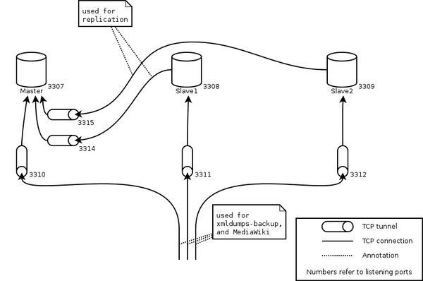 Tunnels and ports used for failure simulation on local cluster