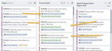 Phabricator columns showing yellow arrows indicating the movement of tasks to the Current Sprint column.