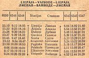 Vilcienu saraksts maršrutā Liepāja—Vaiņode 1979. gadā[9]
