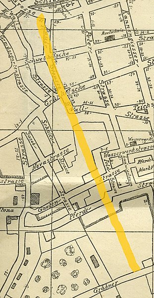 Attēls:Pāvila iela 1917. gada kartē un Pulkveža Oskara Kalpaka iela pēc pagarināšanas (iezīmēta ar dzeltenu).jpg
