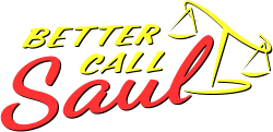 Text "Better Call Saul" with drawn set of balance scales to the right