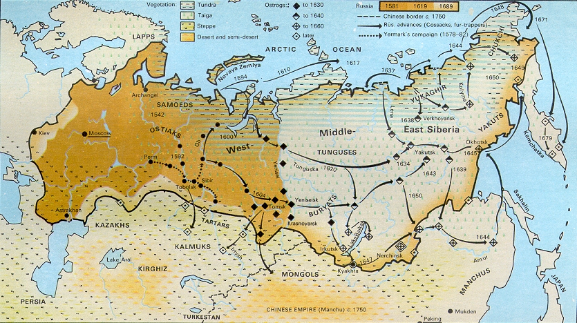 Карта основание сибири в 17 веке