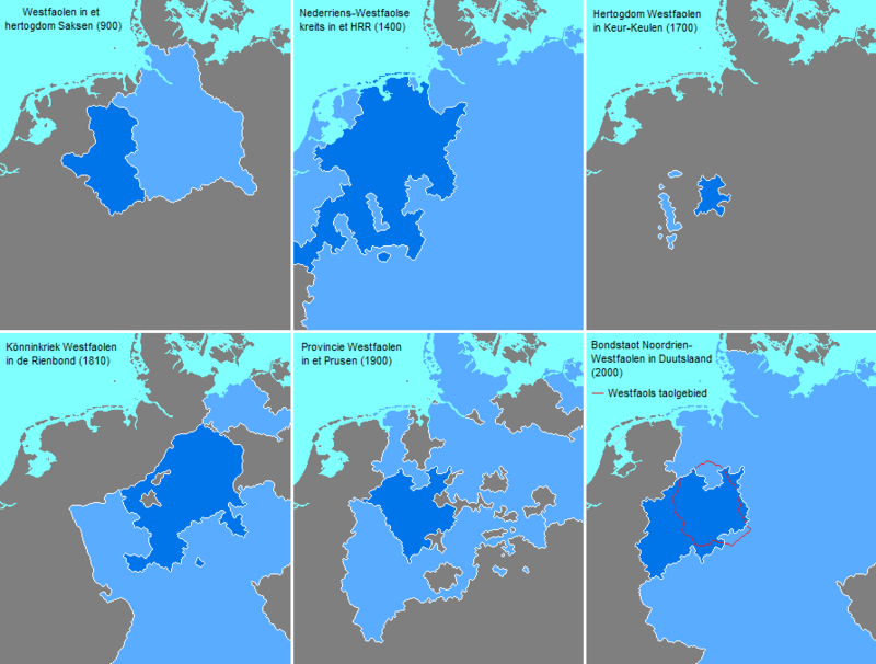 Westfalen in 900, 1400, 1700, 1810, 1900 en 2000