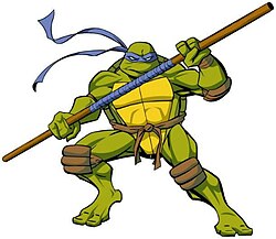 Mascot Donatello famosa tartaruga roxa ninja