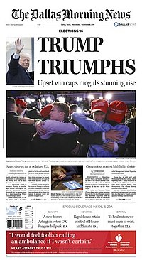 Capa do The Dallas Morning News em 9 de novembro de 2016.jpg