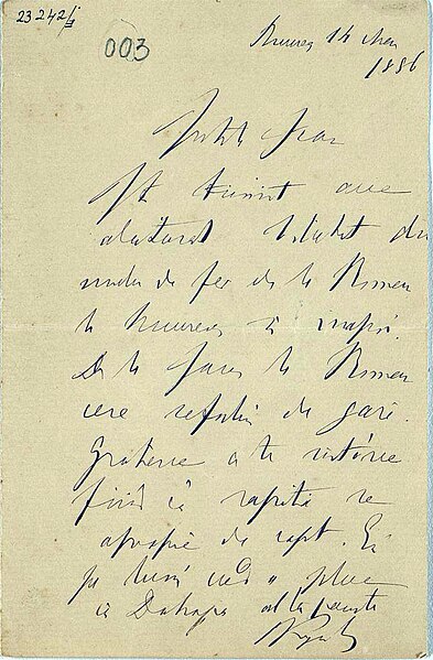 Fișier:Scrisoare trimisă de Mihail Kogălniceanu fiului său, Ion, pe 14 mai 1886, din București (Carte veche și manuscris) 2971 05.12.2018 Fond 88FF2CAD49CA475C9C0EC13241249822.jpg