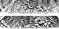 Imagini de la apropierea sondei de suprafaţa lui Venus la 13 S, 310 E pe 5 martie 1982. A supravieţuit timp de 60 minute. Ambele imagini arata în partea de jos un fragment din sondă. Această zonă este compusă din roci plate bazaltice, dar sol (sau material) cu granulaţie fină a fost observat în alte locaţii de către alte sonde din programul Venera. Aproape de centrul imaginii este capacul obiectivului şi în josul imaginii apare un braţ de testare. (Venera 14 Lander, YG06848)