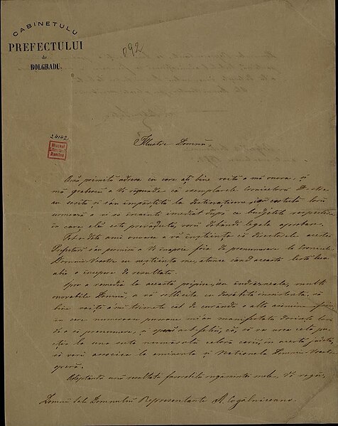 Fișier:Scrisoare datată „2 decembrie 1872“, adresată lui Mihail Kogălniceanu de Teodor Boldur-Lățescu, prefectul județului Bolgrad. (Carte veche și manuscris) 2056 21.01.2019 Fond EF04E0DC6E7F44B7A84A02133870A479.jpg