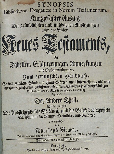 Fișier:Synopsis bibliothecae exegeticae in Novum Testamentum. Kurzgesaster auszug der grundlichsten und nutzbarsten auslegungen uber a(...) (Carte veche și manuscris) 2745 17.03.2021 Tezaur D7A4EBAC4F5444ECA198926AFEBA8560.jpg