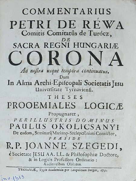 Fișier:Commentarius Petri De Réwa Comitis Comiataus de Turócz, De Sacra Regi Hungariae Corona (Carte veche și manuscris) 2745 17.03.2021 Tezaur 4F796A4C75A145DEB5ECD0DD7535B1FE.jpg