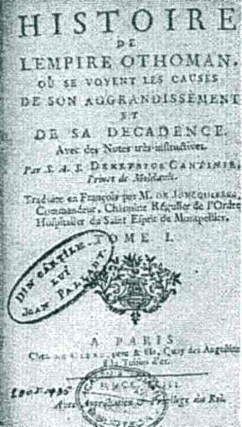 Fișier:Historie de l'Empire Othoman ou se voyent les causes de son aggradissement et de sa decadence, T1 (Carte veche și manuscris) 2550 09.09.2008 Fond DDC91EC8EA8147708C8DE48D78227099.jpg