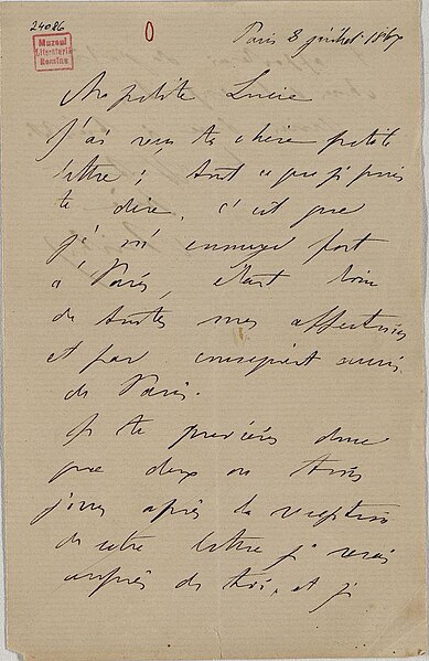 Fișier:Scrisoare datată „8 iulie 1867, Paris‟, adresată de Mihail Kogălniceanu fiicei sale Lucia (Carte veche și manuscris) 2964 05.12.2020 Tezaur 168C6BA2A4C54069885D06DCF5C2C961.jpg