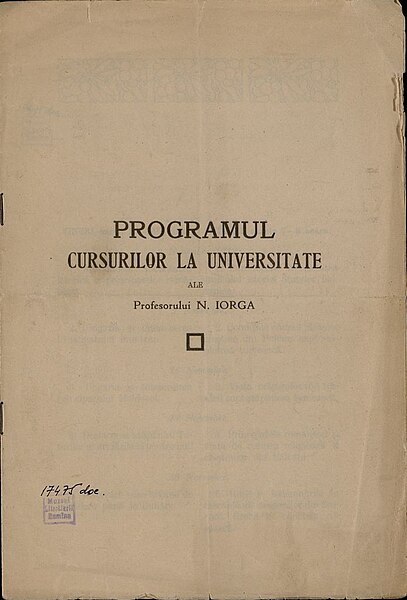 Fișier:Programul cursurilor universitare ale lui N. Iorga 2 noiembrie 1912 - 7 iunie 1913 (Carte veche și manuscris) 2865 12.11.2018 Fond 3F35717DF8B34BA588EB79CDF9466936.jpg