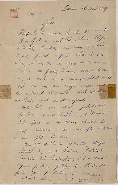 Fișier:Scrisoare adresată de Mihail Kogălniceanu fiului său Ioan Mențiunea de responsabilitate (autor, traducător) Scrisoar(...) (Carte veche și manuscris) 2972 05.12.2018 Fond 8DEB6E1313BC4626AAF5E6A30944CC7E.jpg