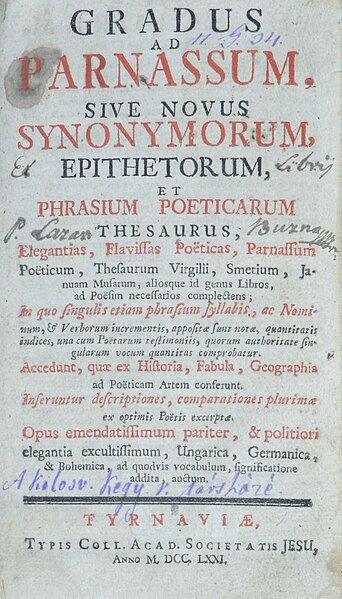 Fișier:Gradus Ad Parnassum, Sive, Novus Synonymorum, Epithetorum, et Phrasium Poeticarum Thesaurus (Carte veche și manuscris) 2442 17.05.2019 Fond D1C9AE7DBD344FC4843556F409B1FB88.jpg