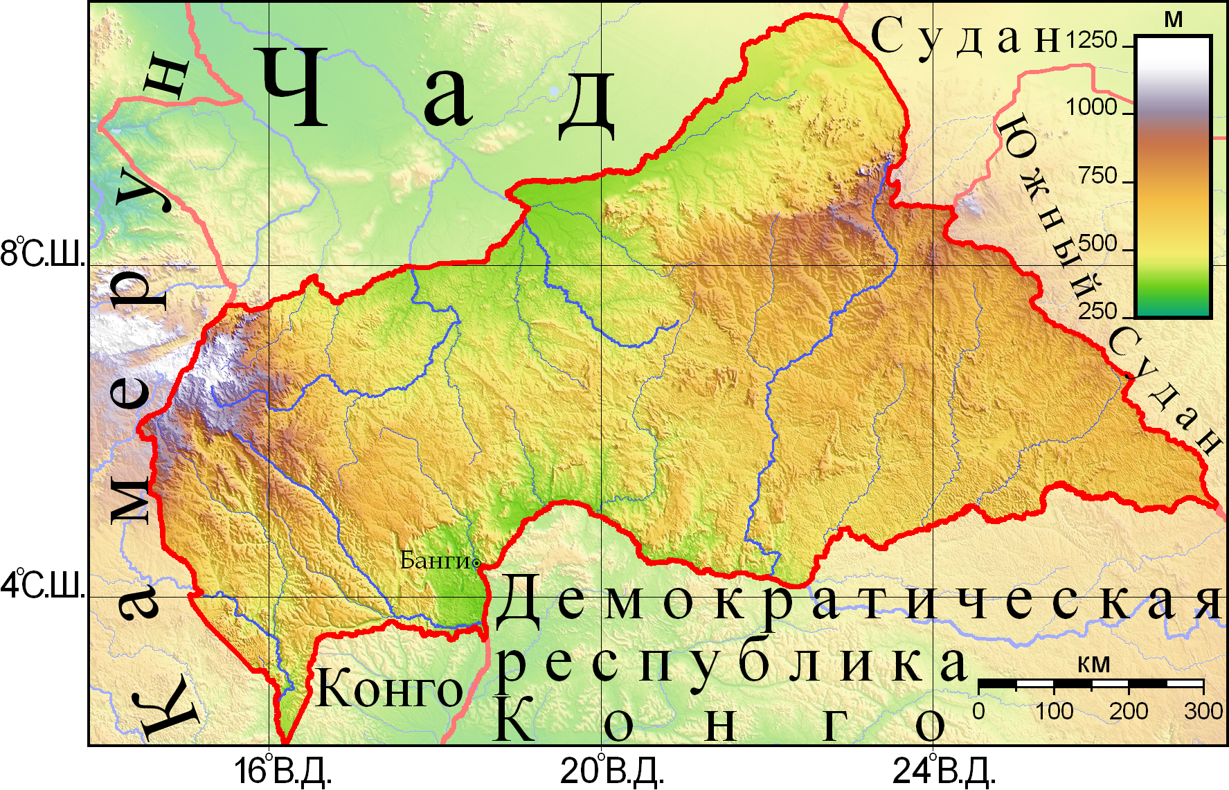 Карта центральной африканской республики