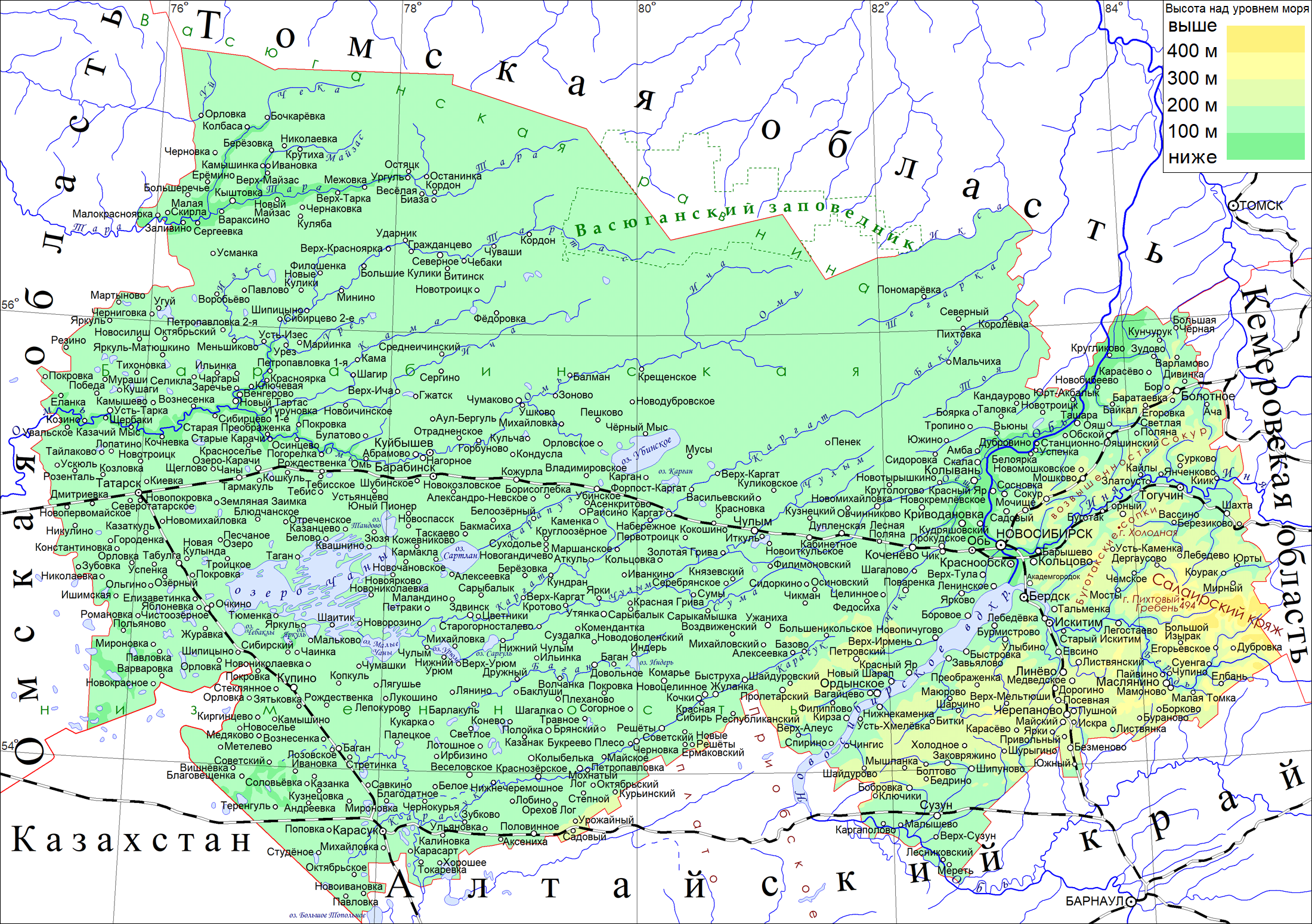 Физическая карта Новосибирской области. Карта Новосибирской обл. Карта Новосибирской области подробная. Карта Новосибирской области с населенными пунктами подробная.