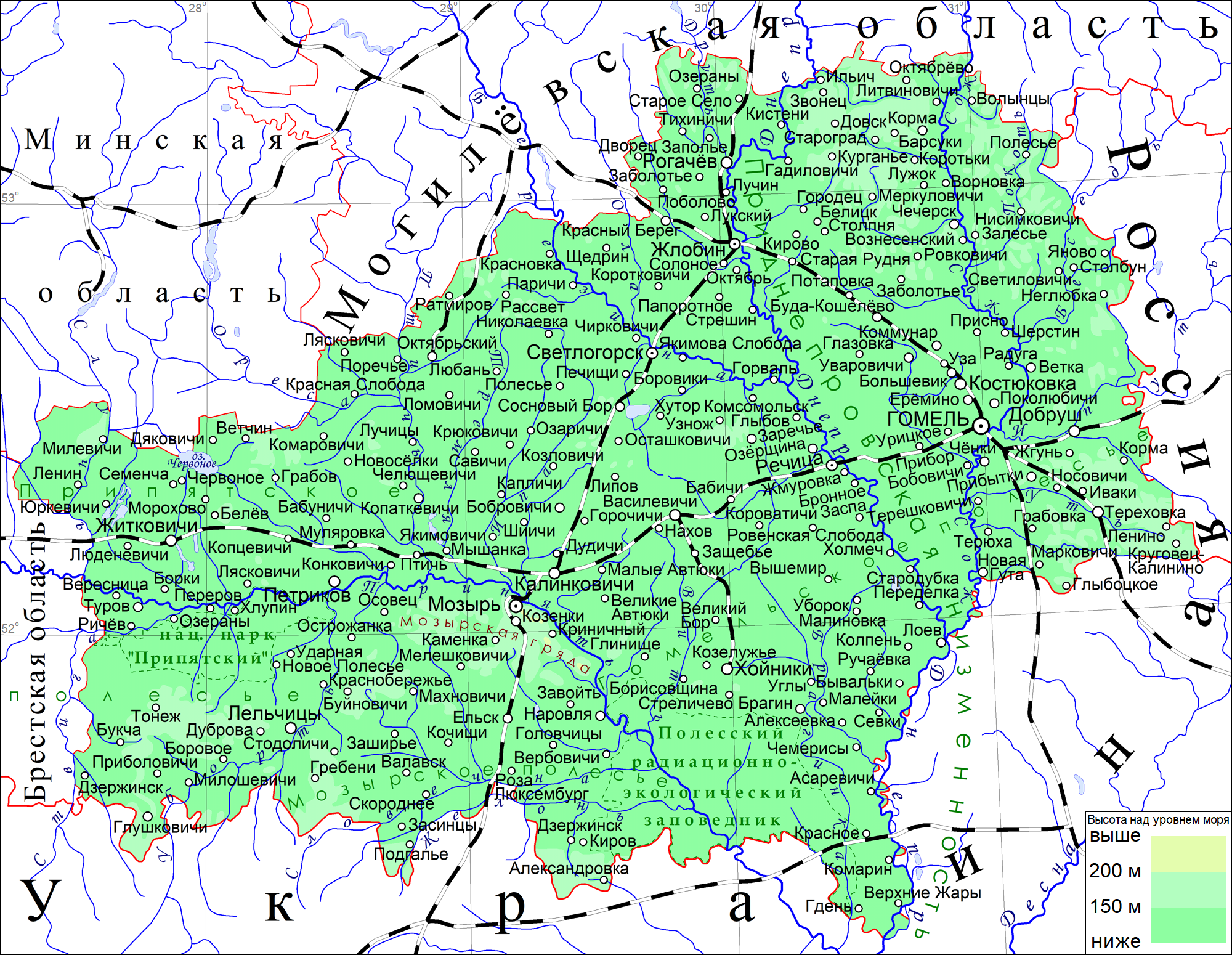 Могилевская область карта по районам с деревнями подробная