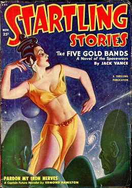 Обложка журнала Startling Stories за ноябрь 1950, содержащего роман «Пять золотых браслетов»